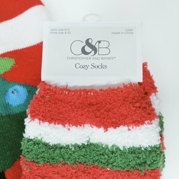 Christopher & Banks Christmas Tree Candy Cane Holiday Socks & Pom Pom Hat - Picture 9 of 10